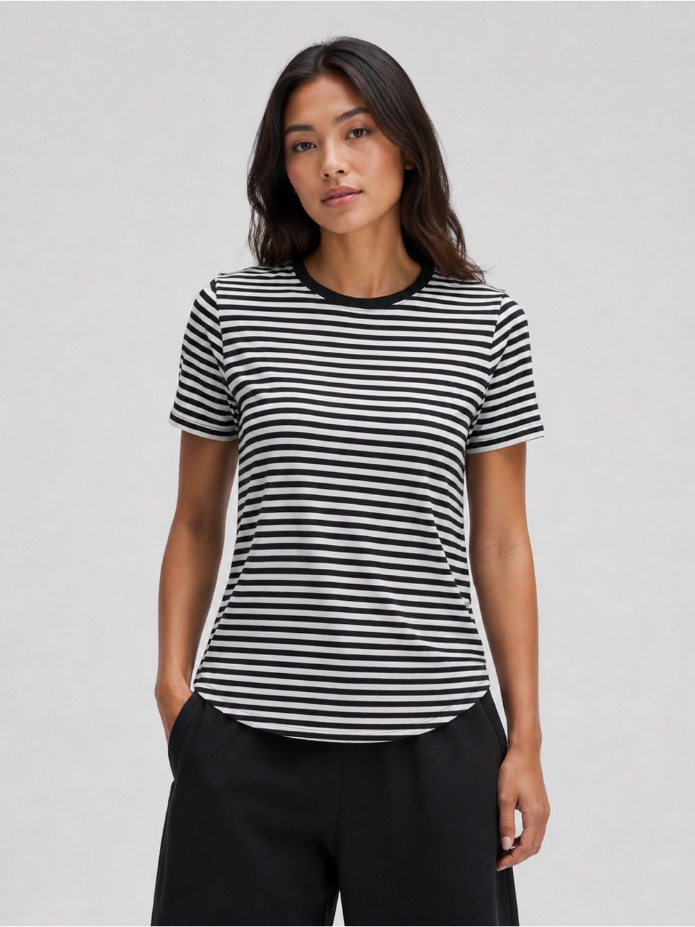 Lululemon Love Crewneck Tee Black and White Stripes Size 8